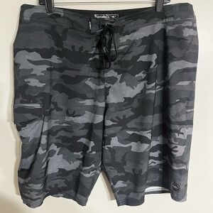 O'Neill Hyperfreak Black & Gray Camouflage Swim Trunks Board Shorts Size 38